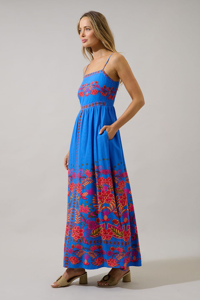 Simply Stunning Linen Blend Maxi Floral Dress