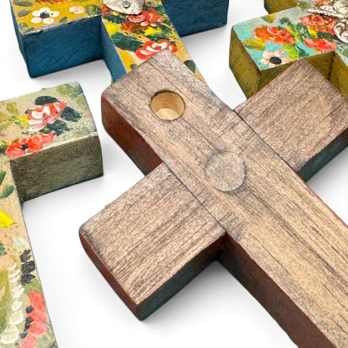 Small Hand Painted Wooden Crosses w/ Single Milagros