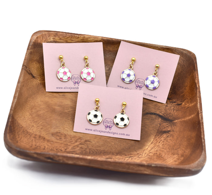 Soccer Ball Charm Earrings - pink