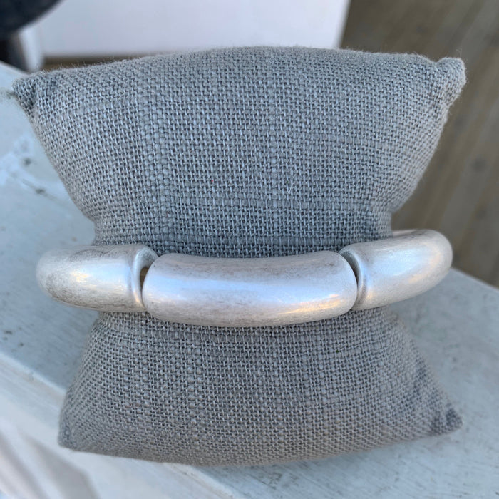 Metal Bamboo Stretch Silver Matte Bracelet