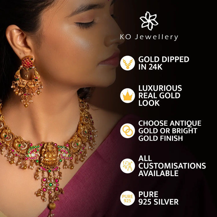 The Krutika Silver Navratna Necklace