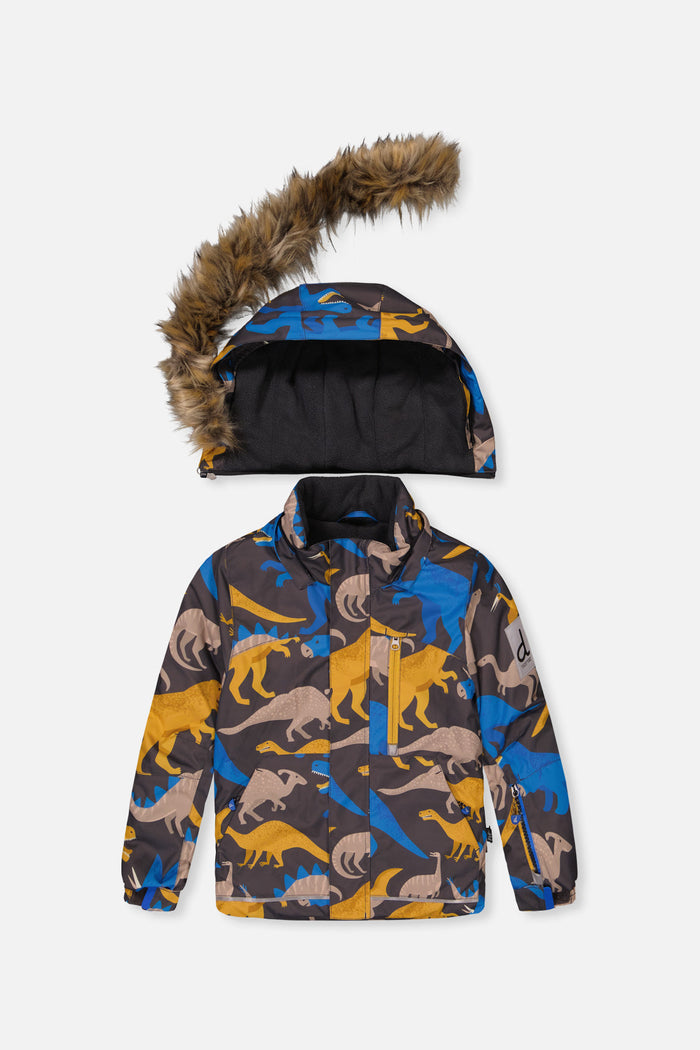 Two Piece Play Snowsuit Grey And Blue Dinosaur Print With Yellow Pants-4