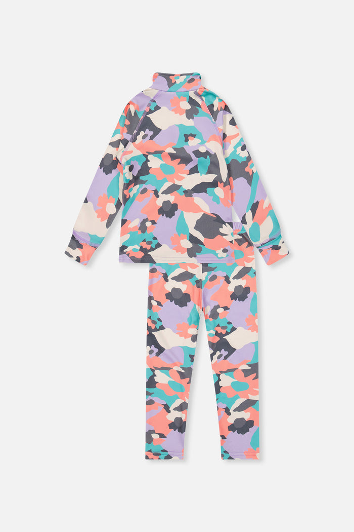 Two Piece Thermal Underwear Coral Camouflage Print-4