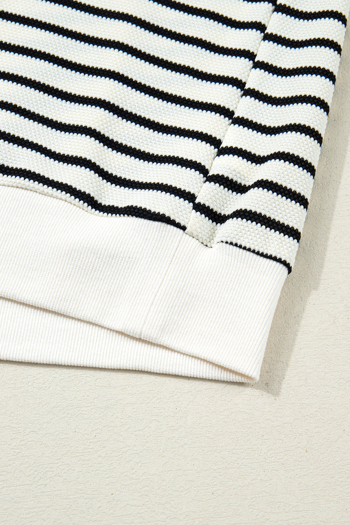 White Stripe Ruffle Trim Drop Shoulder Top Drawstring Loose Pant Set 🇺🇸