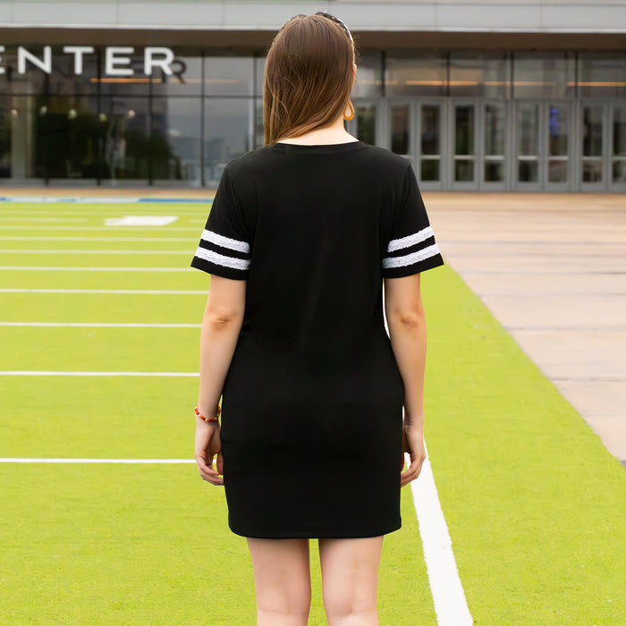 10719 - Game Day Sequin T Shirt Dress with Pockets - Black