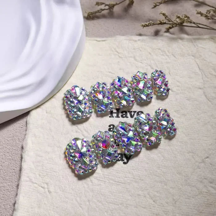 10pcs high-end AB Full of colorful diamonds handmade fake nails, Light luxury short and eye-catching nail art