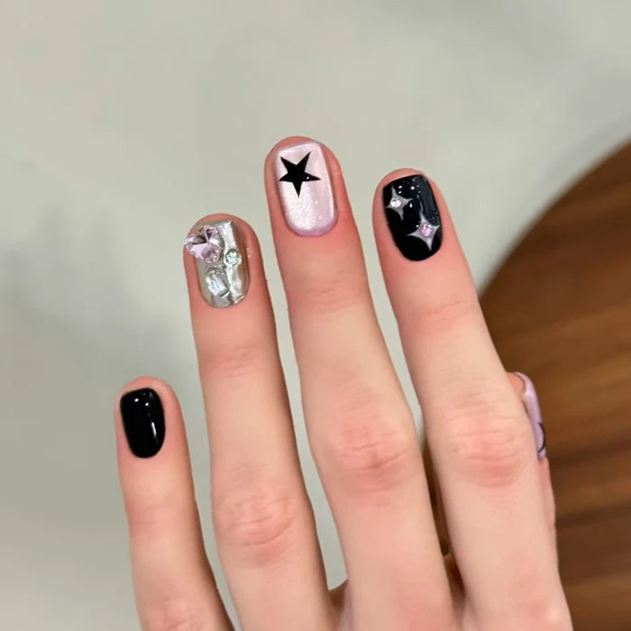 10pcs high-end Cat-eye five-pointed star handmade fake nails, Short nail decoration patches for girls