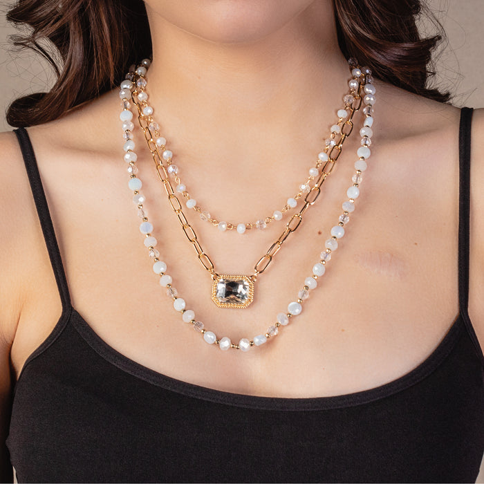 1147 - Crystal Pendant Necklace - White