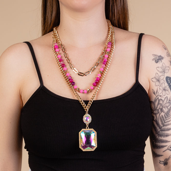 1148 - Crystal Necklace - Fuchsia