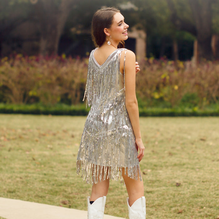 20197 - Layered Fringe Dress