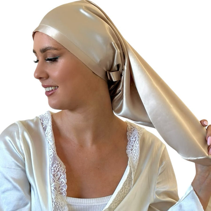 22 Momme Silk Long Bonnet: Champagne (Jumbo)