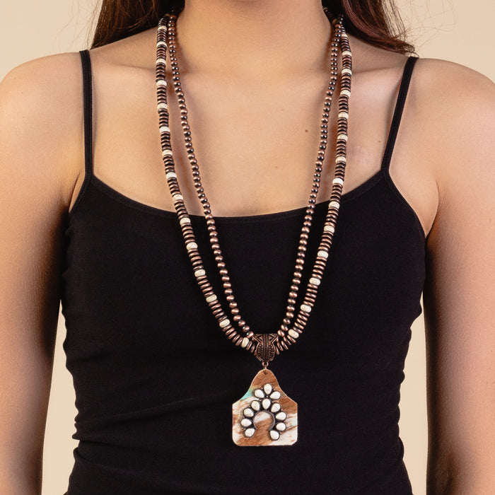 72860 - Squash Blossom Animal Hide Necklace - Ivory & Copper