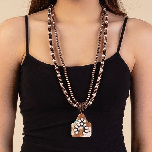 72860 - Squash Blossom Animal Hide Necklace - Ivory & Copper