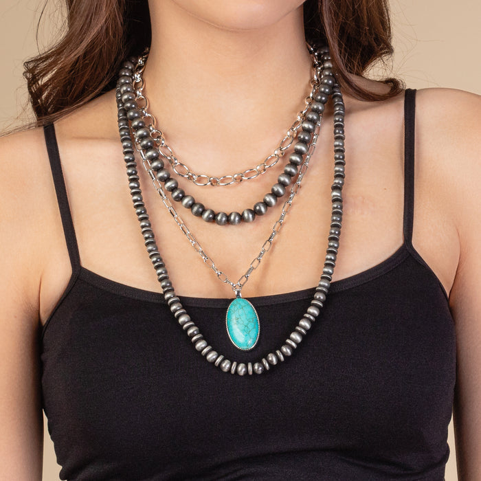 72915 - Squash Blossom Necklace - Turquoise & Silver
