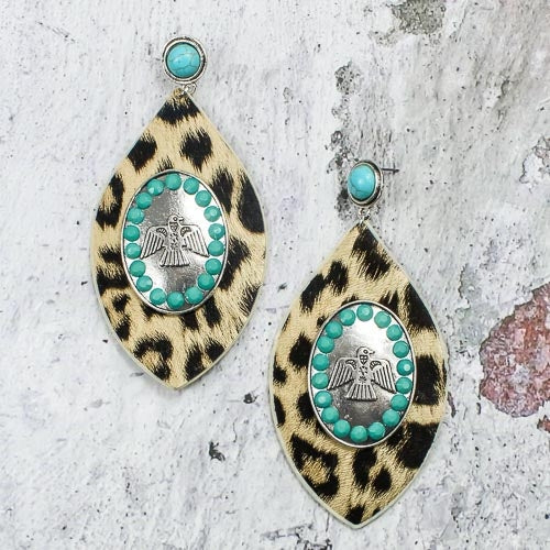 73927 - Turquoise and Leopard Pendant Earrings