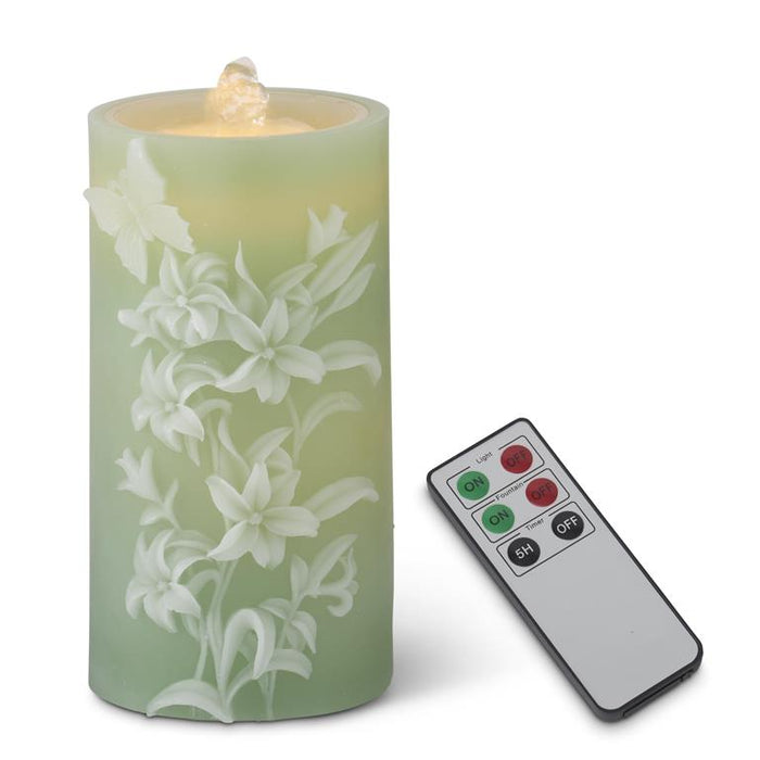 7.75 Inch LED Wax Pillar Water Candle w/Timer & Remote