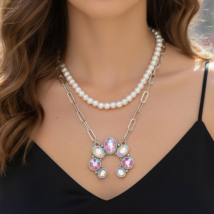 92101 - Layered Crystal Necklace - White