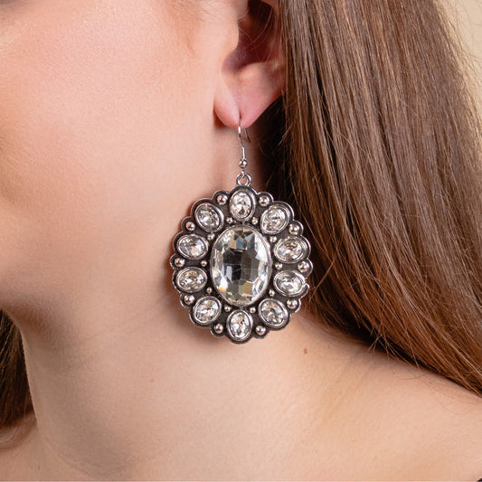 93154 - Crystal Squash Blossom Earrings - Silver & White