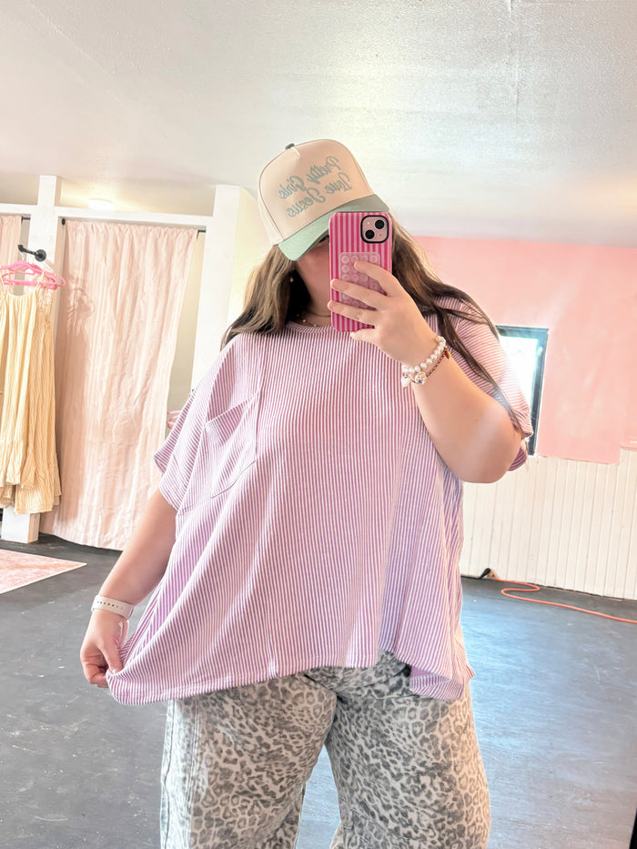 `Plus Corded Rib Oversized Short Sleeve Top Zenana