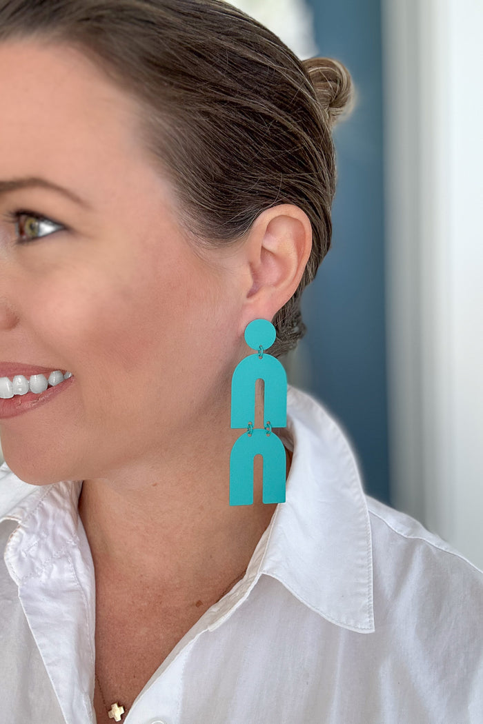 Abstract Teal Dangle Earring