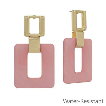 Acrylic & Gold Square Earrings