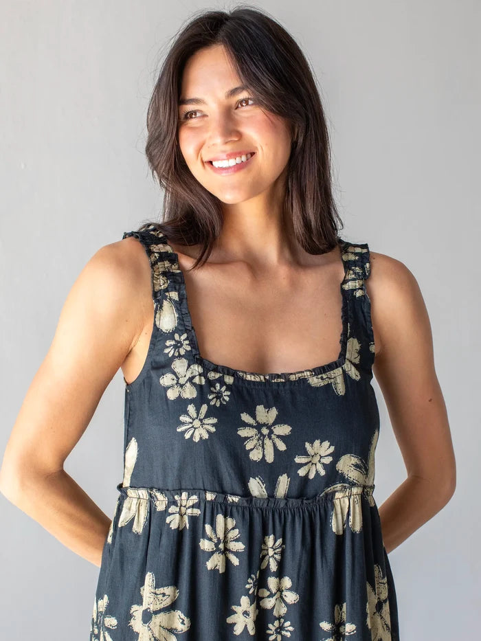 Adele Cotton Midi Dress - Black Cream Daisies-view 4