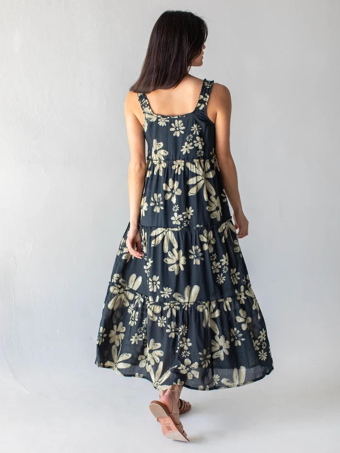 Adele Cotton Midi Dress - Black Cream Daisies-view 5