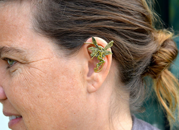Model wearing Adjustable Fairy Elf Cuffs - Gold Fantasy Earrings Lightweight No-Piercing style