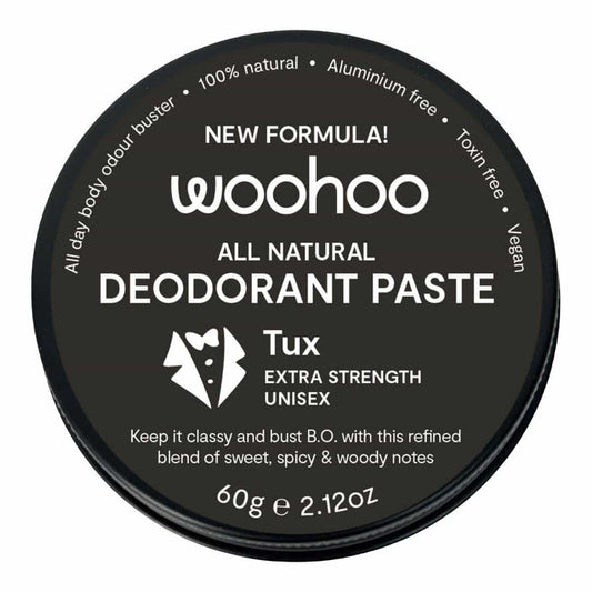 Woohoo All Natural Deodorant Paste - Tux. Refined blend of sweet, spicy & wooden notes.