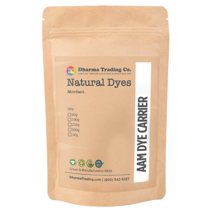 A brown packaging bag with the text "AAM dye powder", and branding