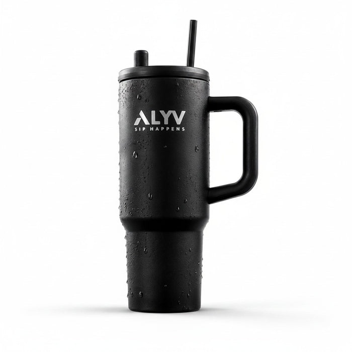 ALVV 700 ML Insulated Travel Tumbler with Handle, Straw & Mouth Closer-Black