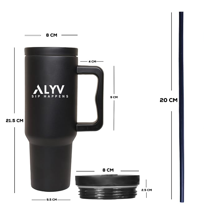 ALVV 700 ML Insulated Travel Tumbler with Handle, Straw & Mouth Closer-Black