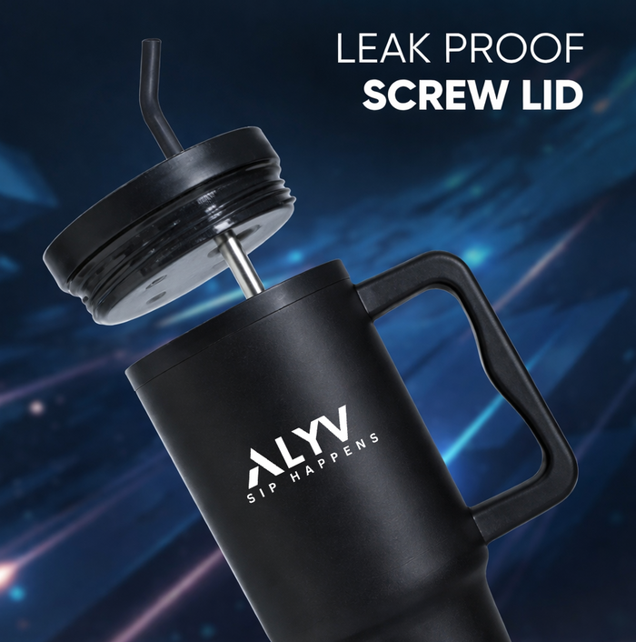 ALVV 700 ML Insulated Travel Tumbler with Handle, Straw & Mouth Closer-Black