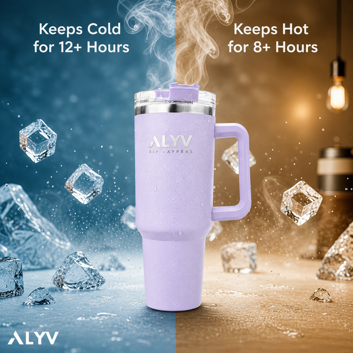 ALYV 1200ml (40oz) Insulated Tumbler with Handle & Straw - Lavender