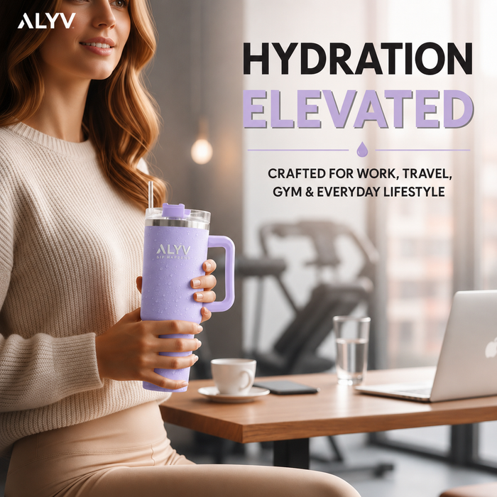 ALYV 1200ml (40oz) Insulated Tumbler with Handle & Straw - Lavender