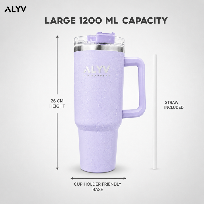 ALYV 1200ml (40oz) Insulated Tumbler with Handle & Straw - Lavender