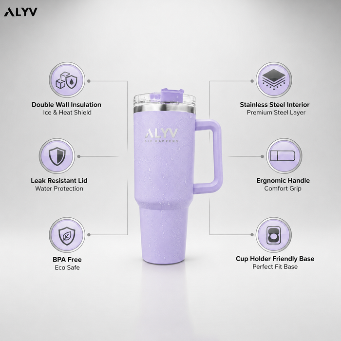 ALYV 1200ml (40oz) Insulated Tumbler with Handle & Straw - Lavender