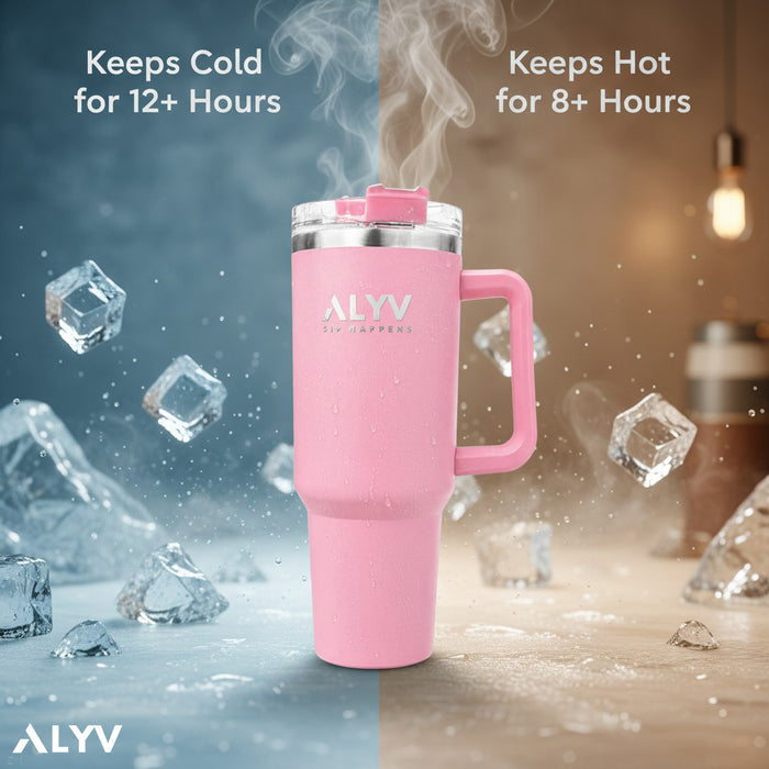 ALYV 1200ml (40oz) Insulated Tumbler with Handle & Straw  - Pink
