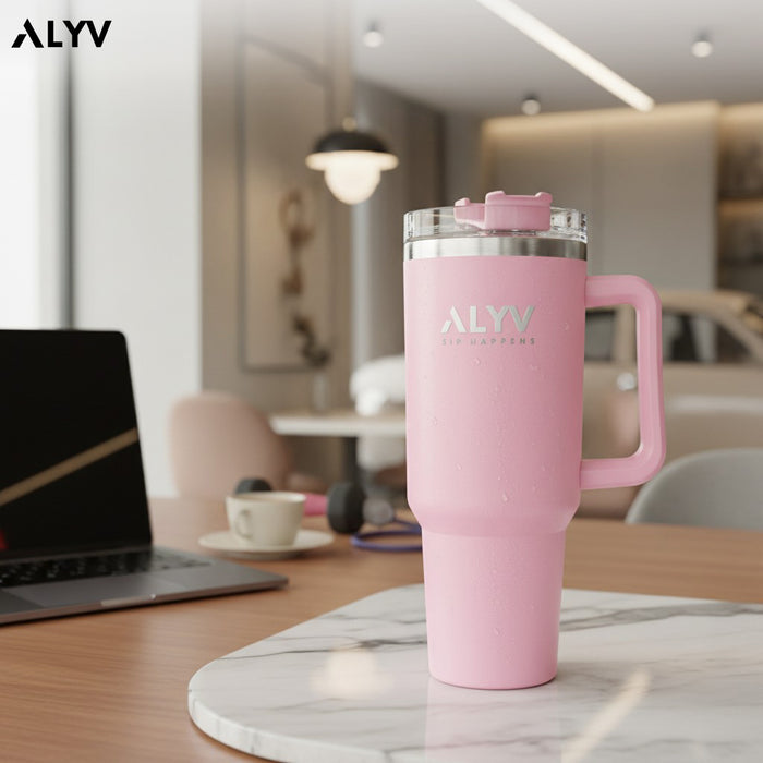 ALYV 1200ml (40oz) Insulated Tumbler with Handle & Straw  - Pink