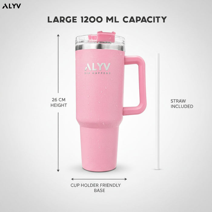ALYV 1200ml (40oz) Insulated Tumbler with Handle & Straw  - Pink
