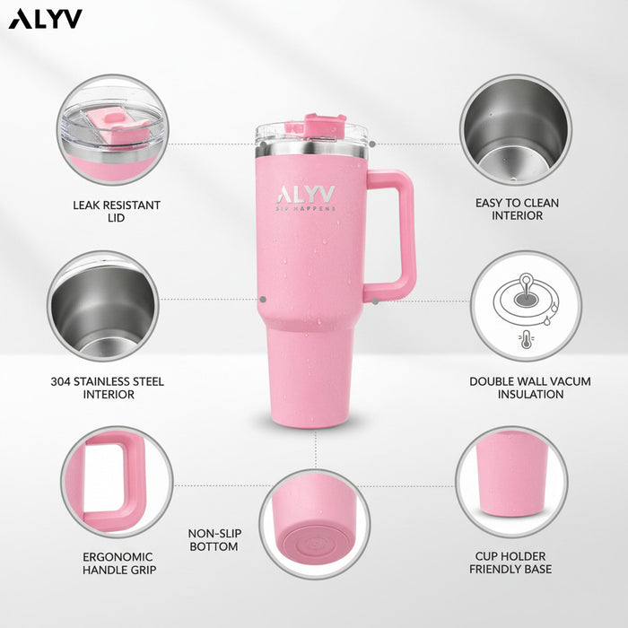 ALYV 1200ml (40oz) Insulated Tumbler with Handle & Straw  - Pink