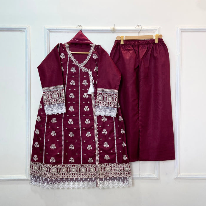 Angrakha Allure Embroidered Frock 3PC (Cotton) D-368