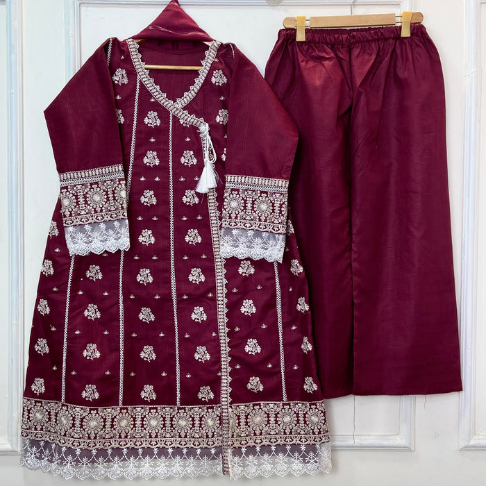Angrakha Allure Embroidered Frock 3PC (Cotton) D-368