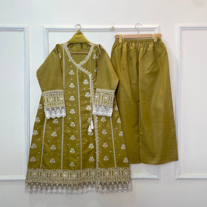 Angrakha Allure Embroidered Frock 3PC (Cotton) D-368