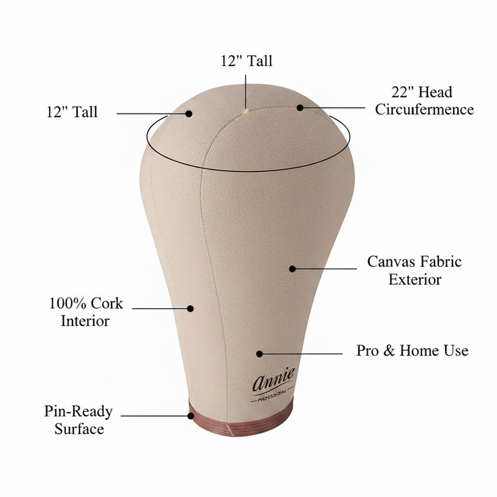 Annie Cork Canvas Block Wig Mannequin Head 22 Inch Tall, 1 Count, Beige