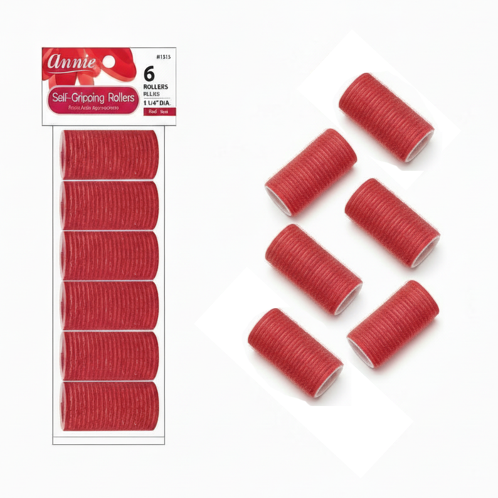 Annie Self-Gripping Hair Rollers 1 1/4 Inch, 6 Count, Red