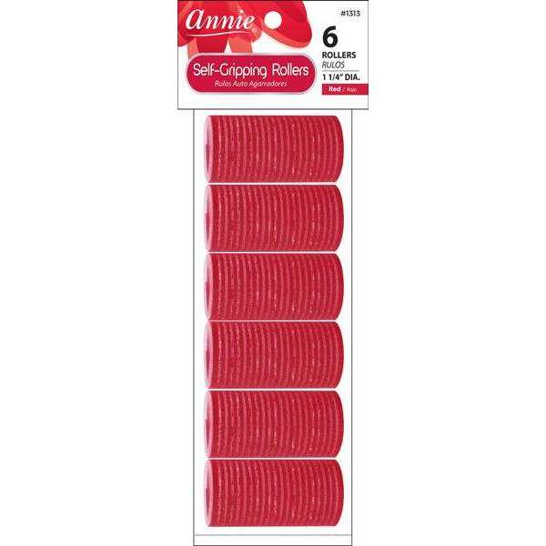 Annie Self-Gripping Hair Rollers 1 1/4 Inch, 6 Count, Red