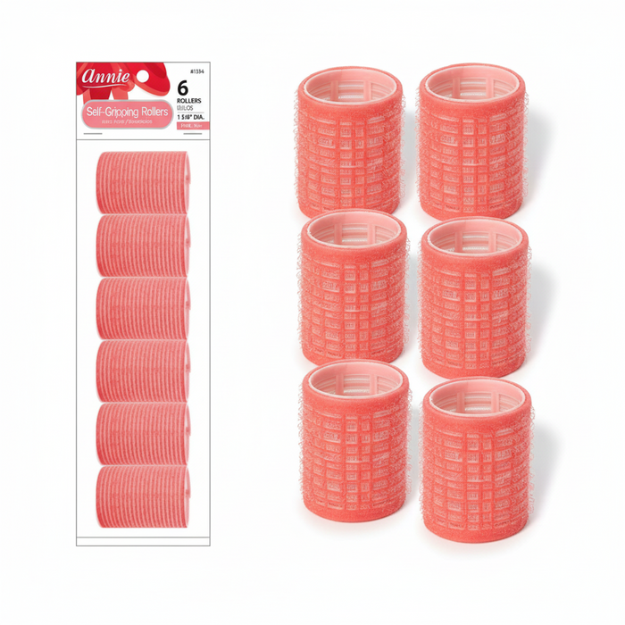 Annie Self-Gripping Hair Rollers 1 5/8 Inch, 6 Count, Pink