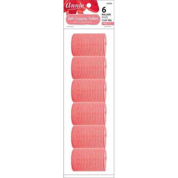 Annie Self-Gripping Hair Rollers 1 5/8 Inch, 6 Count, Pink