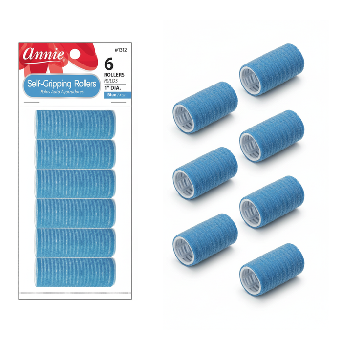 Annie Self-Gripping Hair Rollers 1 Inch, 6 Count, Blue